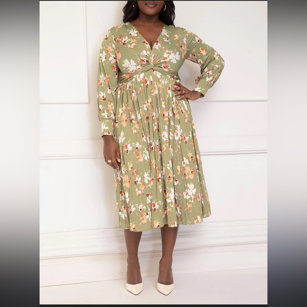 Eloquii Floral Green Midi Dress